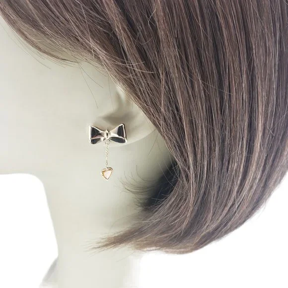14K Yellow Gold Bow Dangle Earrings #16387